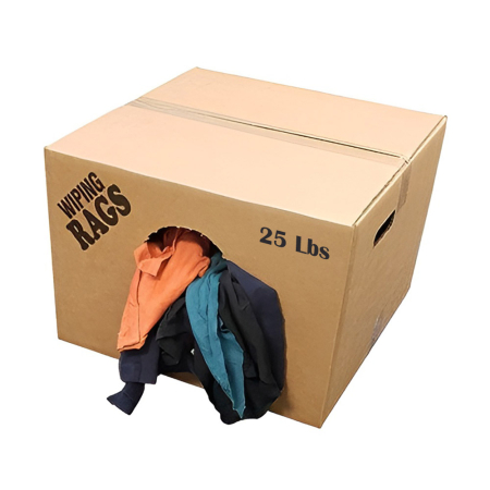 Bulk Reclaimed Mixed Color T-Shirt Rags 25 lbs in Box