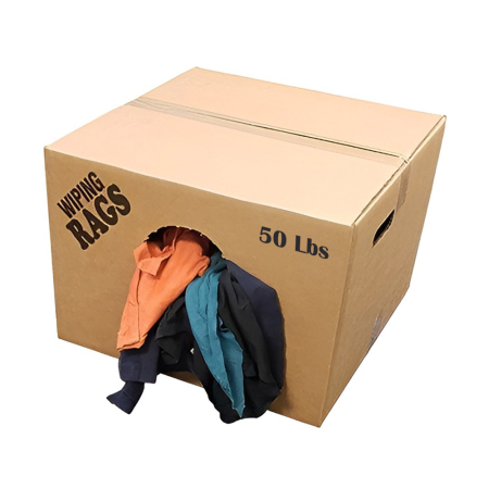 Bulk Reclaimed Mixed Color T-Shirt Rags 50 lbs in Box