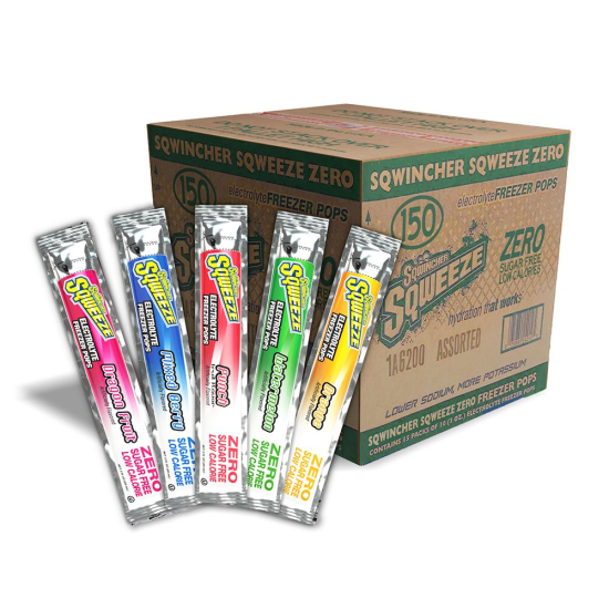 Sqwincher ZERO Sugar Assorted Flavors Freezer Pops, Bulk Case of 150 