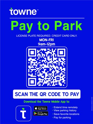Towne Pay to Park Sign with Hours