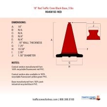 18 inch Red Traffic Cone w/3 lb Black Base - 2