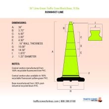 36 inches Lime Green Traffic Cone w/Black Base - 6