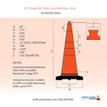 28 inch Slim Orange Traffic Cone w/Black Base - 4