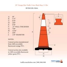 28 inch Slim Traffic Cone w/Black Base - 3
