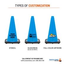 18 inch Sky Blue Traffic Cone w/Black Base - 2