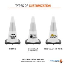 18 inch White Traffic Cone w/3 lb Black Base - 2