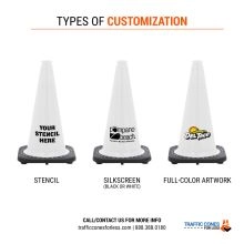 18 inch White Traffic Cone w/3 lb Black Base - 2