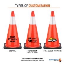 Custom 28 inch Orange Traffic Cone w/5.5 Black Base - 3