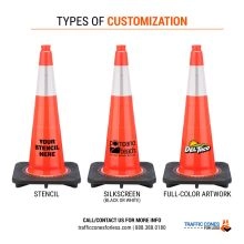 Custom 28 inch Slim Traffic Cone w/Black Base - 1