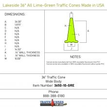 Lakeside 36 inch All Lime Green Traffic Cone - 2