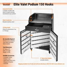 Elite Valet Podium w/Cam Lock, 150 Hooks - 5