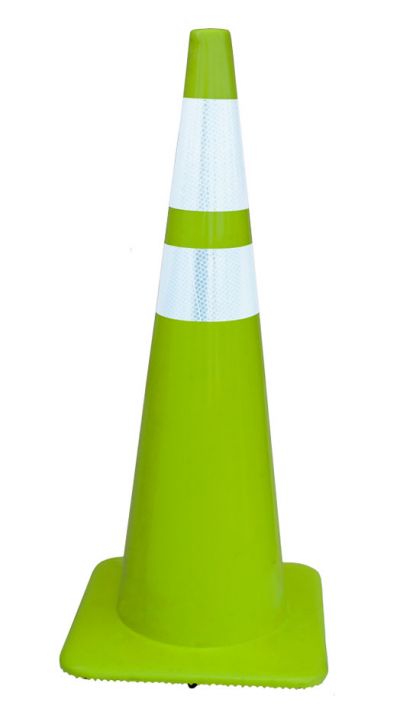 36" All Lime-Green 10 lb Traffic Cone w/4" & 6" Collars Made in USA