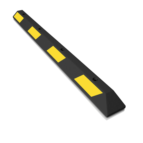 6ft Black Rubber Parking Block w/Yellow Reflective Stripes