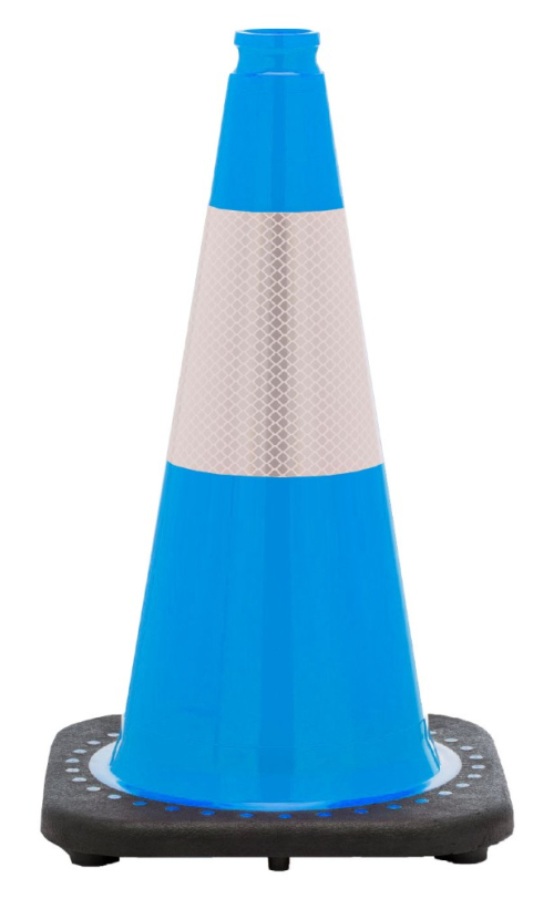 18" Sky Blue Traffic Cone, 3 lb Black Base, w/6" Reflective Collar