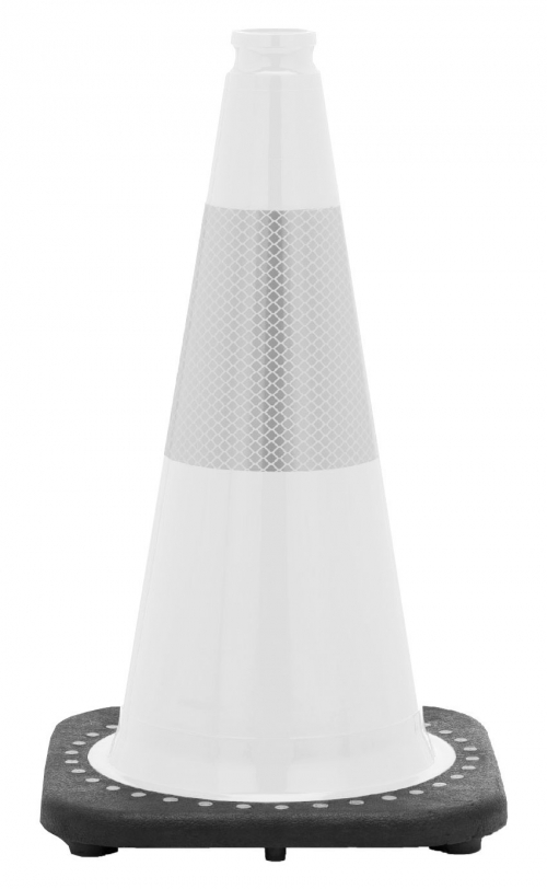 18" White Traffic Cone, 3 lb Black Base, w/6" Reflective Collar