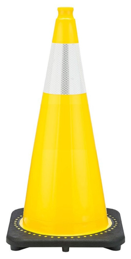 28" Yellow Traffic Cone, 7 lb Black Base, w/6" Reflective Collar