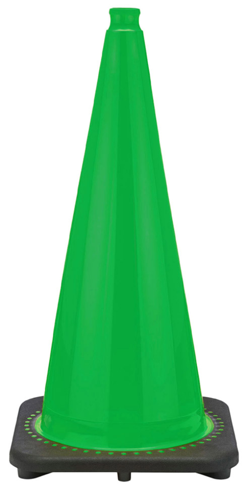 28" Kelly Green Traffic Cone, 7 lb Black Base