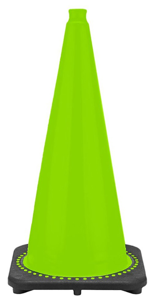 28" Lime Green Traffic Cone, 7 lb Black Base