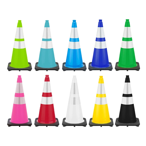 28" Color Traffic Cone, 7 lb Black Base, w/6" & 4" Reflective Collars