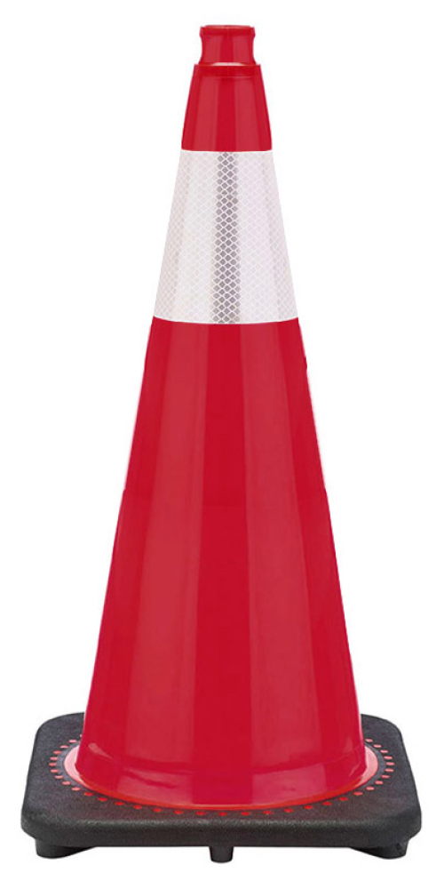 28" Red Traffic Cone, 7 lb Black Base, w/6" 3M Reflective Collar