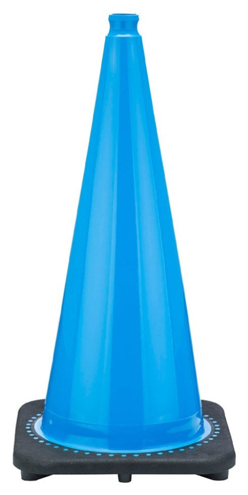 28" Sky Blue Traffic Cone, 7 lb Black Base