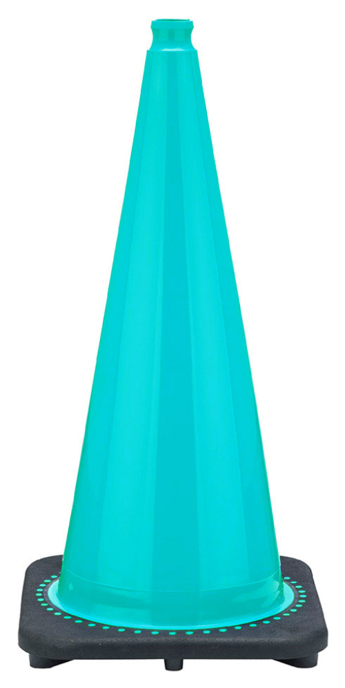 28" Turquoise Traffic Cone, 7 lb Black Base