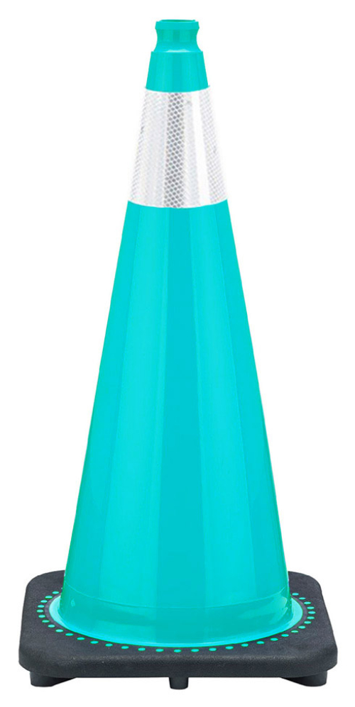 28" Turquoise Traffic Cone, 7 lb Black Base, w/6" Reflective Collar