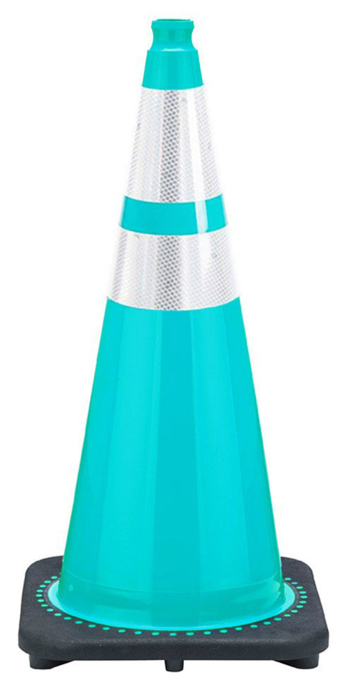 28" Turquoise Traffic Cone, 7 lb Black Base, w/6" & 4" 3M Reflective Collar 