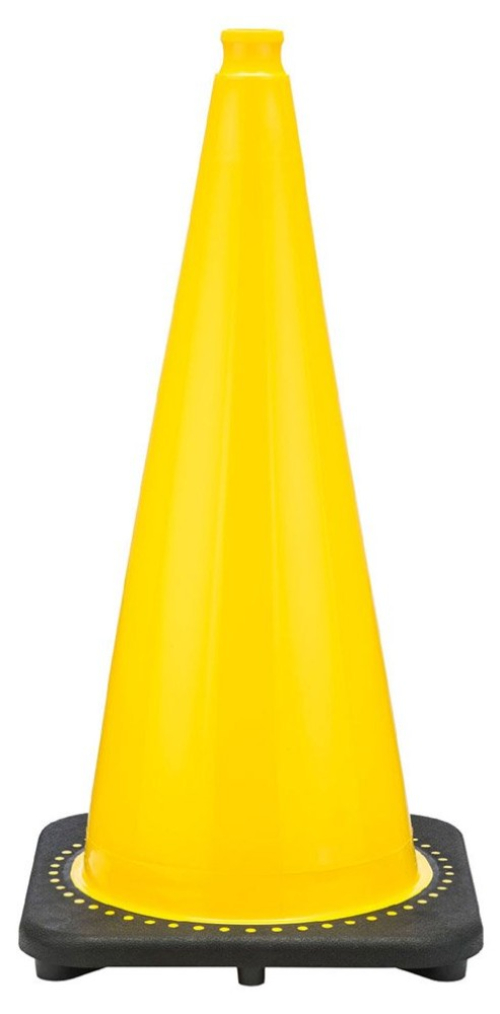 28" Yellow Traffic Cone, 7 lb Black Base