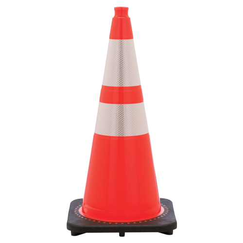 Govt Agency 28" Orange Traffic Cone, 7 lb Black Base, w/6" & 4" 3M Reflective Collars 