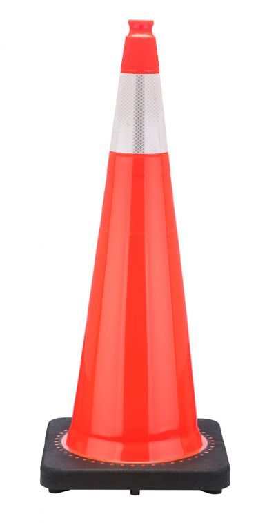 36" Orange Traffic Cone, 10 lb Black Base, w/6" 3M Reflective Collar