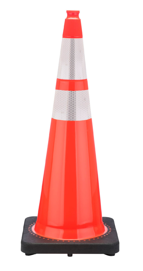 Govt Agency 36" Orange Traffic Cone, 12 lb Black Base, w/6" & 4" 3M Reflective Collar 