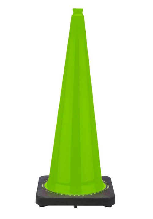 36" Lime Green Traffic Cone, 10 lb Black Base