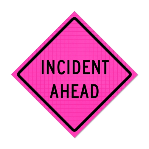 Pink Roll Up Traffic Sign - Incident Ahead