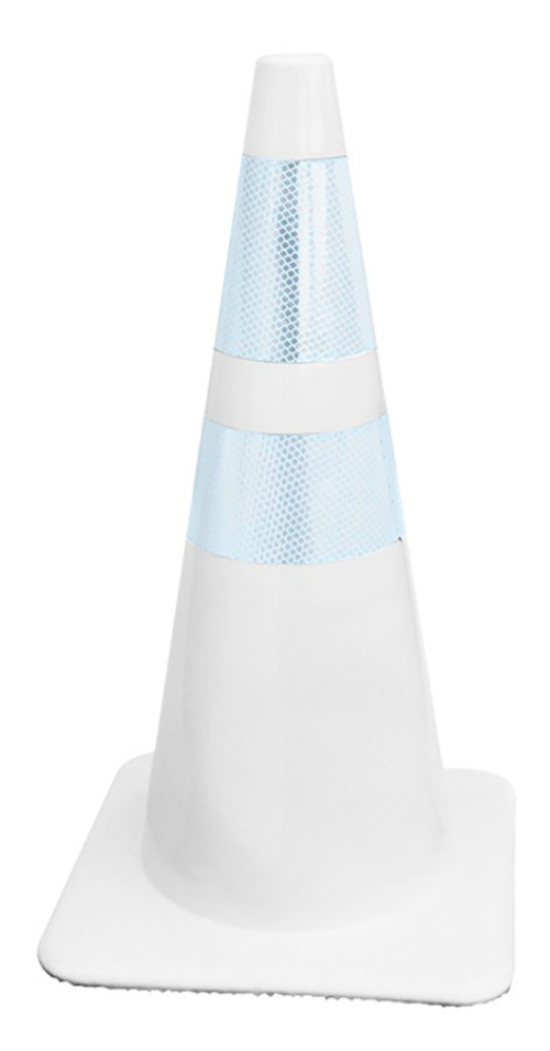 28" White Traffic Cone, w/6" & 4" Reflective Collars - Made in USA