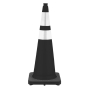 36" Black Traffic Cone, 10 lb Black Base, w/6" & 4" Reflective Collars