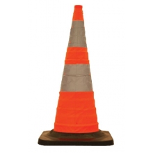 30" Orange Collapsible Pop Up Cone Black Base Reflective w/4 LED Lights