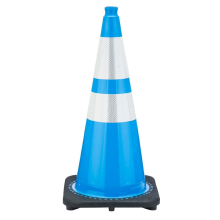 28" Sky Blue Traffic Cone, 7 lb Black Base, w/6" & 4" 3M Reflective Collars