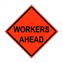 Workers Ahead Roll-Up Traffic Sign