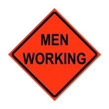 Men Working Roll-Up Traffic Sign