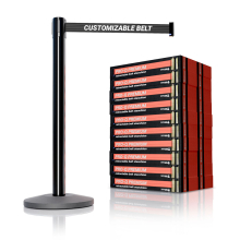 Black Finish Premium Stanchions w/Custom Retractable Belt - 20 pack