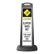 Black Reflective Vertical Sign Panel w/Base Option - Caution Slippery When Wet