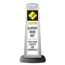White Reflective Vertical Sign Panel w/Base Option - Caution Slippery When Wet