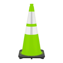 28" Lime Green Traffic Cone, 7 lb Black Base,  w/6" & 4" 3M Reflective Collars