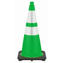 28" Kelly Green Traffic Cone, 7 lb Black Base,  w/6" & 4" Reflective Collar