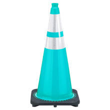 28" Turquoise Traffic Cone, 7 lb Black Base, w/6" & 4" 3M Reflective Collar 