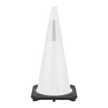28" White Traffic Cone, 7 lb Black Base, w/6" 3M Reflective Collar