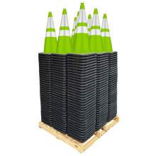 28" Lime Traffic Cones, 7 lb Black Base, w/6" & 4" 3M Reflective Collars Pallet
