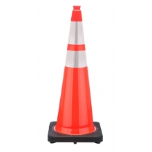 36" Orange Traffic Cone, 10 lb Black Base, w/6" & 4" 3M Reflective Collars
