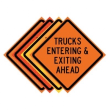Trucks Entering & Exiting Ahead Roll-Up Traffic Sign